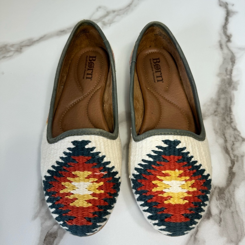 NWOT Born Giselle Woven Cotton Hand Dyed White Vibrant Multicolor Women’s Flats - Picture 4 of 11